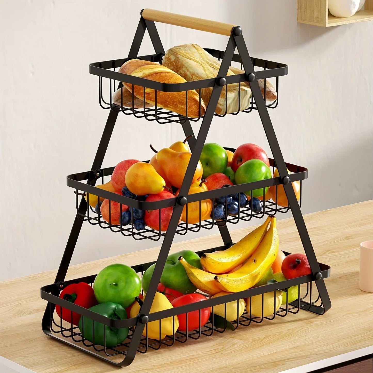 3-Tier Carbon Steel Fruit Basket for Elegant Display