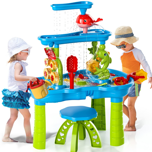 Kids Outdoor Water and Sand Play Table with 15 Accessories