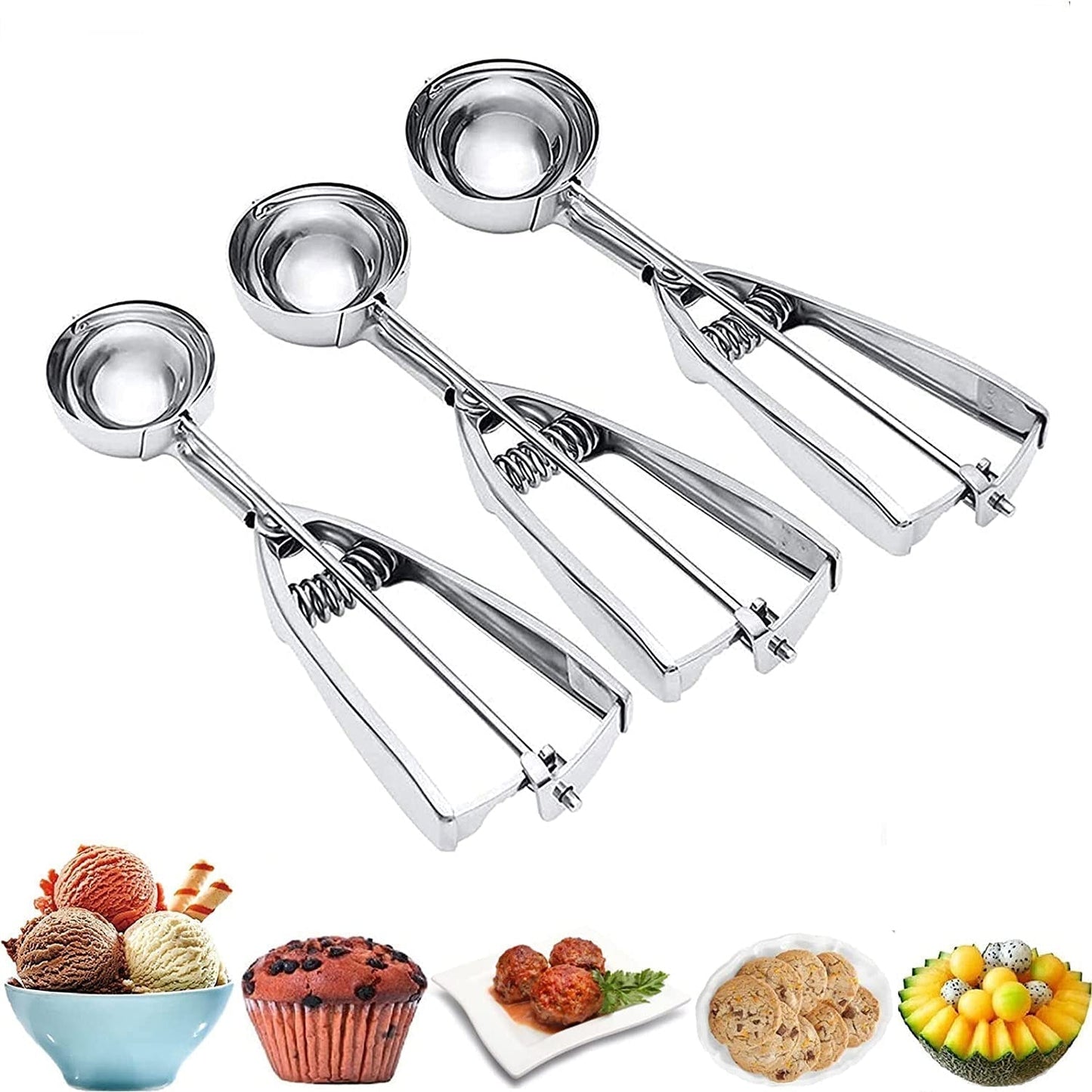 Stainless Steel Cookie Scooper Set with Trigger - 3 Sizes