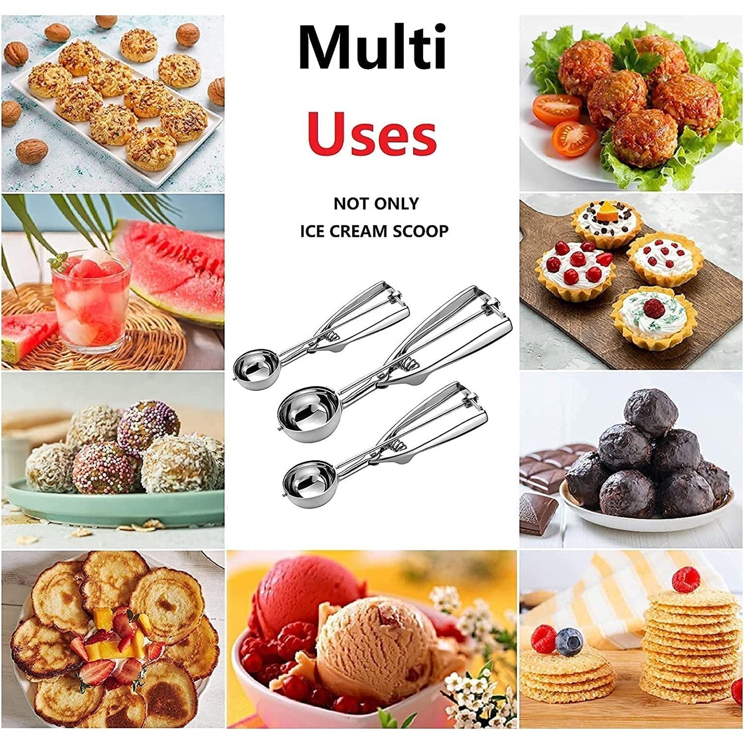 Stainless Steel Cookie Scooper Set with Trigger - 3 Sizes