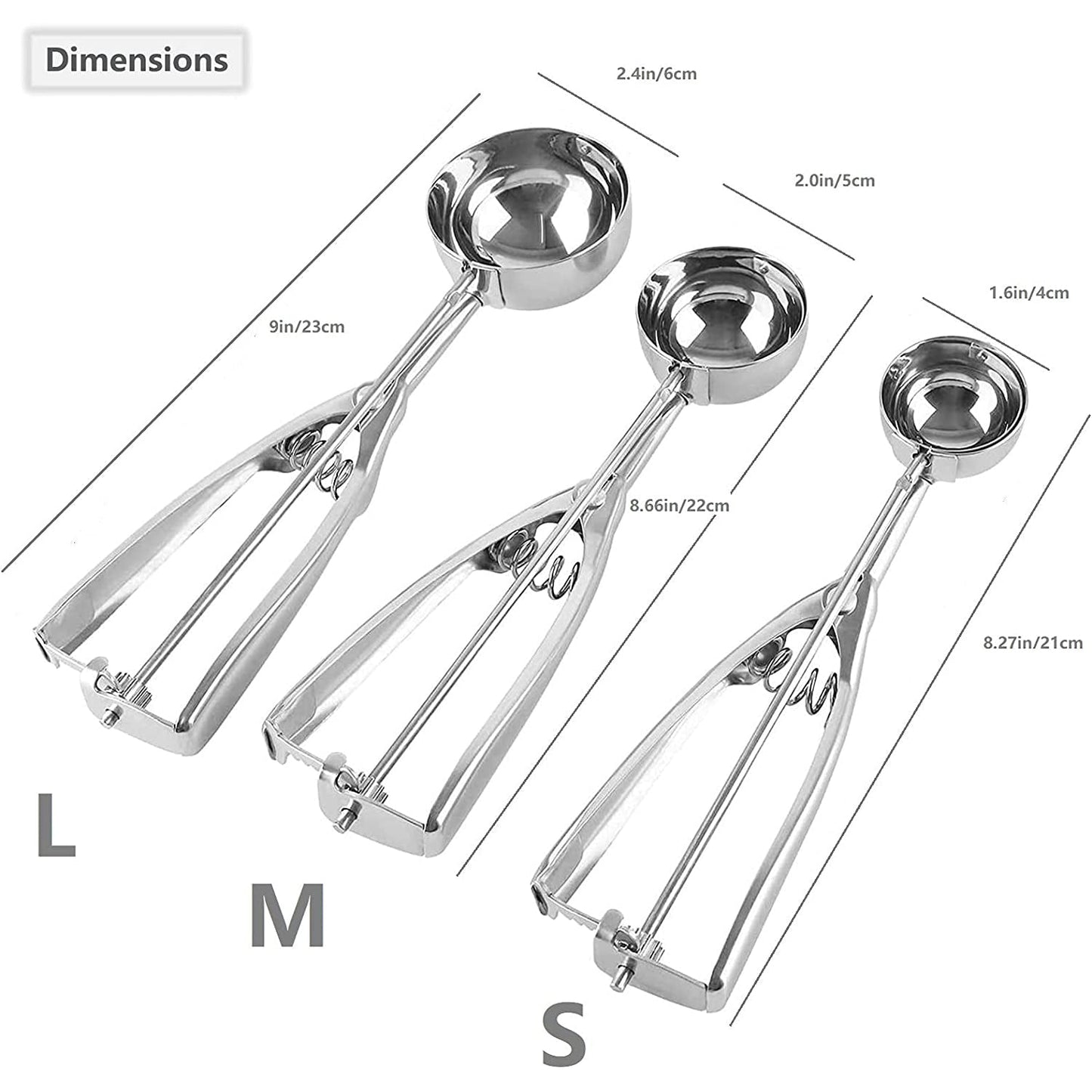 Stainless Steel Cookie Scooper Set with Trigger - 3 Sizes