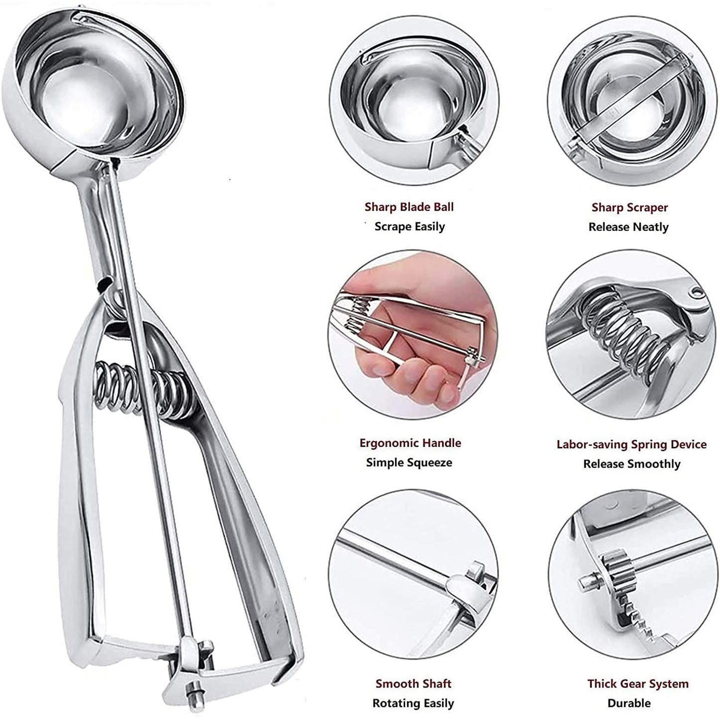 Stainless Steel Cookie Scooper Set with Trigger - 3 Sizes