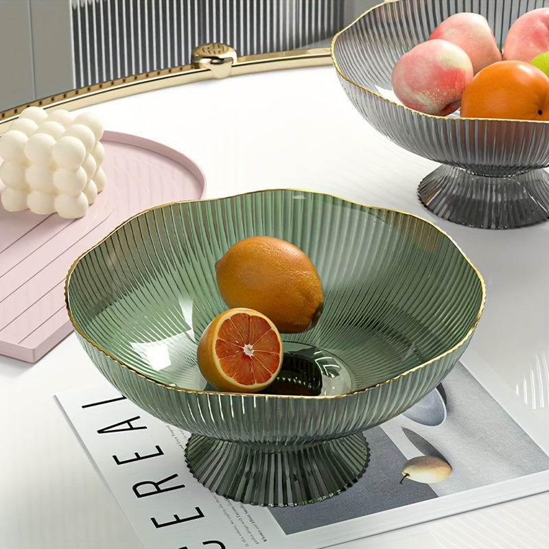 Luxury Ribbed PET Fruit Bowl with Gold Rim
