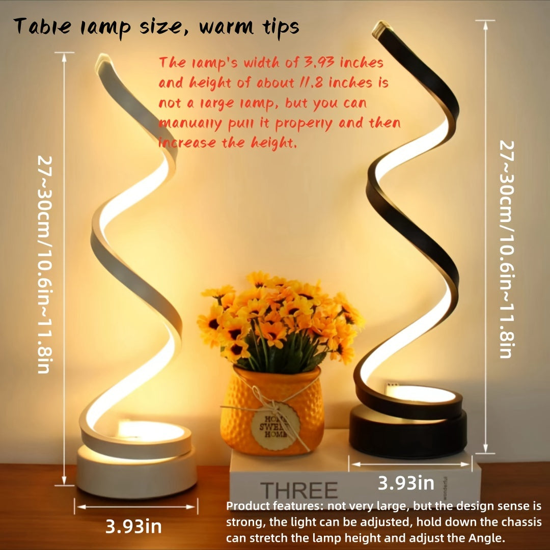 Modern Spiral LED Table Lamp with Warm Light for Bedroom and Office