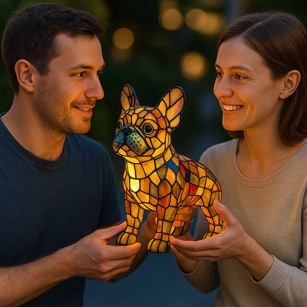Stained Glass Dog Table Lamp with Colorful Ambient Light