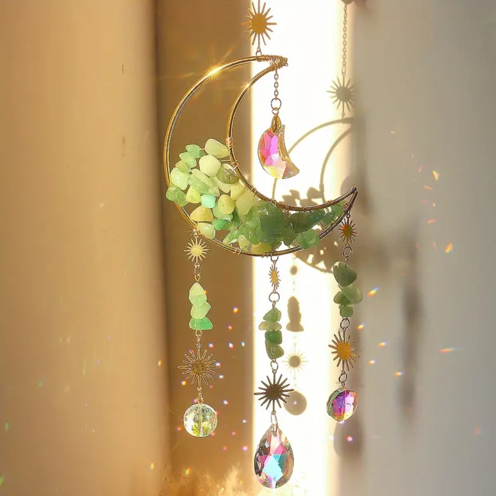 Moon Crystal Suncatcher with Natural Gemstones