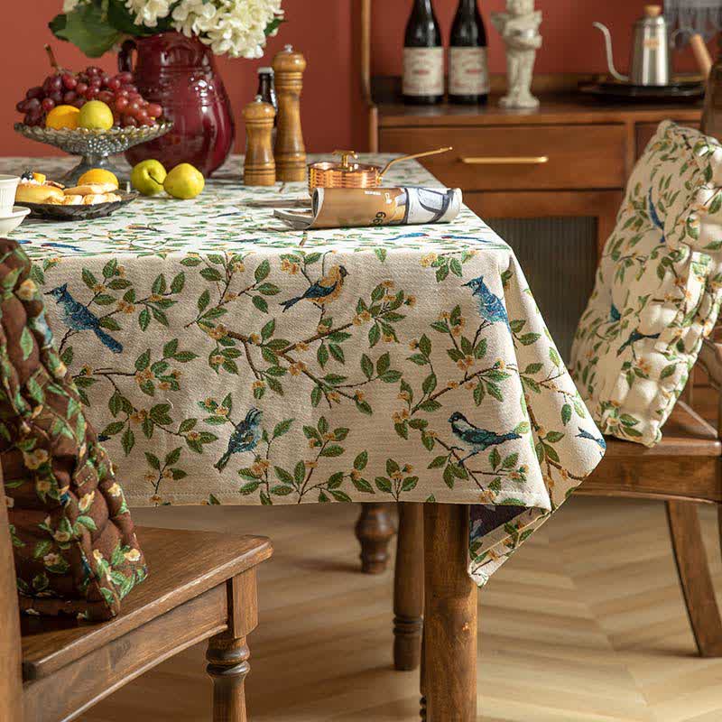 Floral and Bird Pattern Polyester Tablecloth