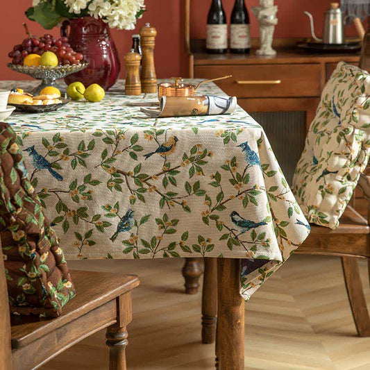 Floral and Bird Pattern Polyester Tablecloth