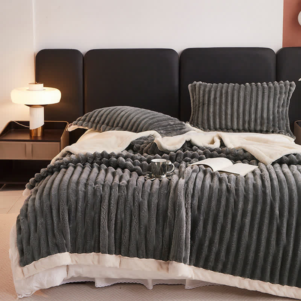 Reversible Faux Fur Fleece Throw Blanket