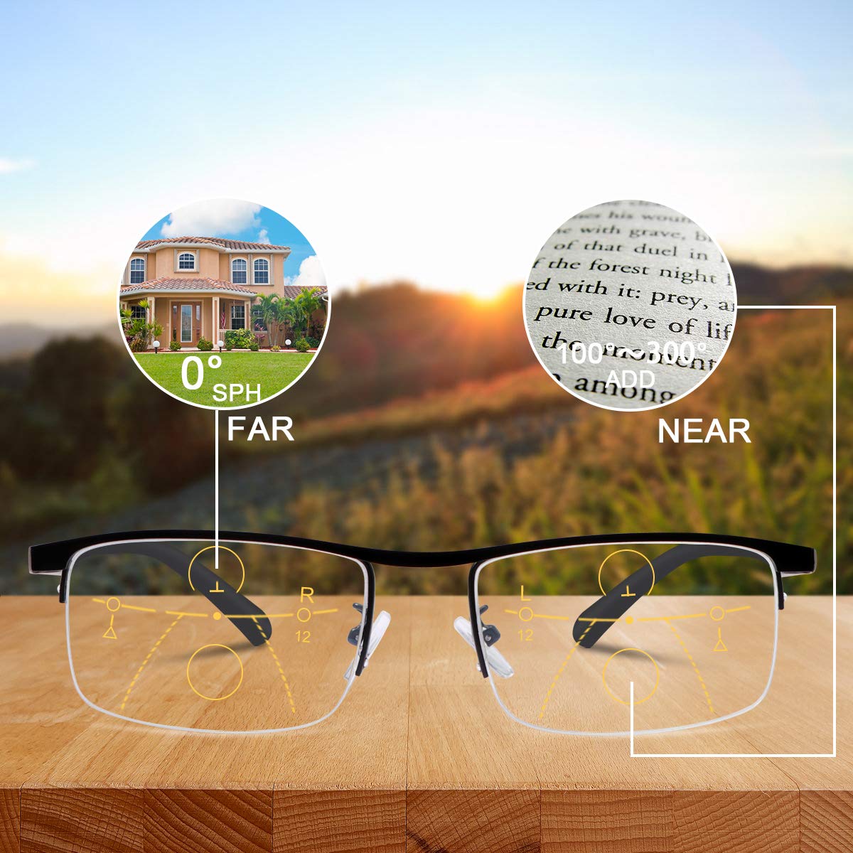 Lightweight Titanium Progressive Reading Glasses with Photochromic Blue Light Protection