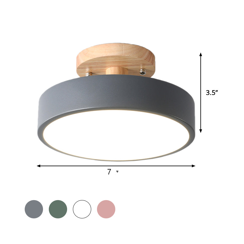 Scandinavian Drum LED Ceiling Light with Wood Accent