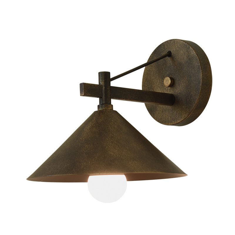 Vintage Metal Cone Wall Light - Industrial Outdoor Fixture in Black, Antique Brass, or Aged Silver