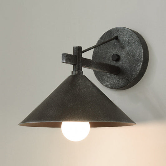 Vintage Metal Cone Wall Light - Industrial Outdoor Fixture in Black, Antique Brass, or Aged Silver