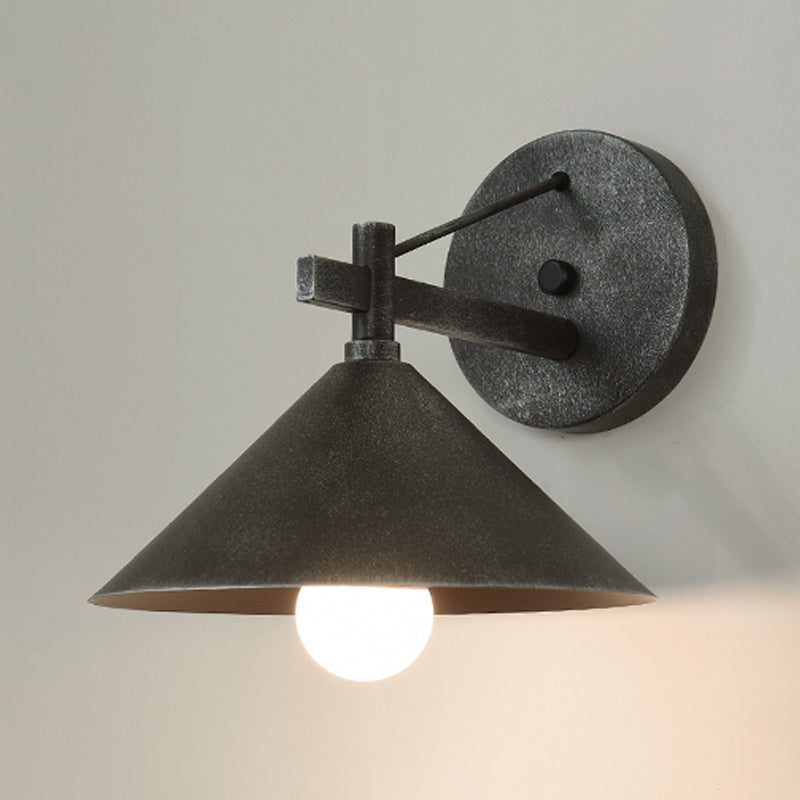 Vintage Metal Cone Wall Light in Black Antique Brass or Aged Silver