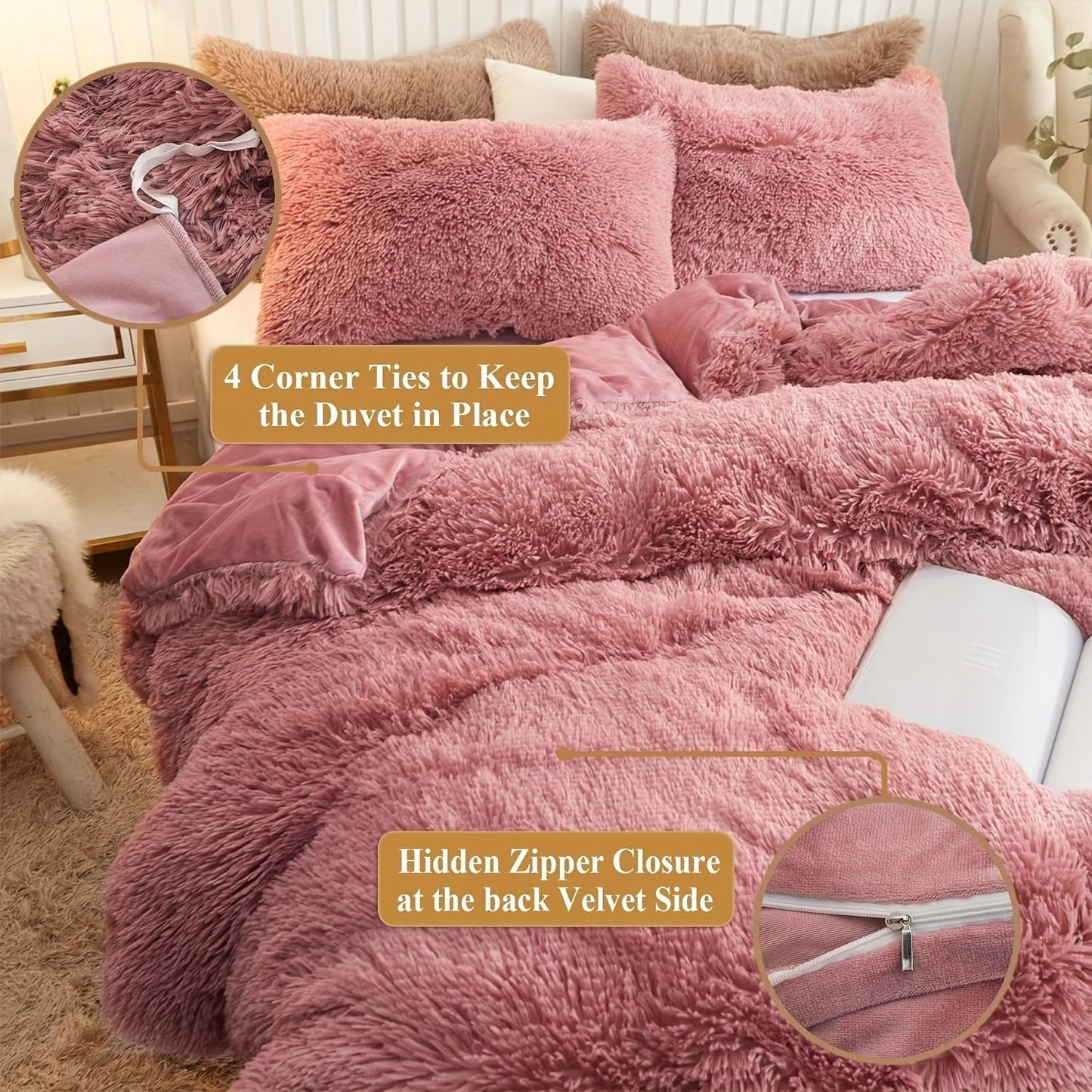 Ultra Soft Plush Duvet Cover Set with Zipper Closure