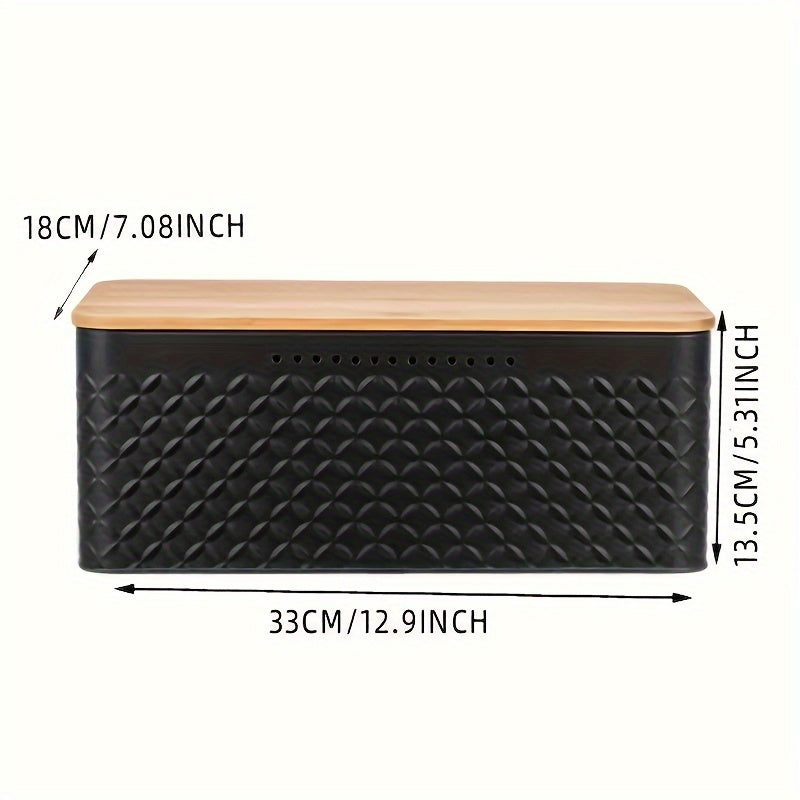 Large Metal Bread Box with Bamboo Cutting Board Lid