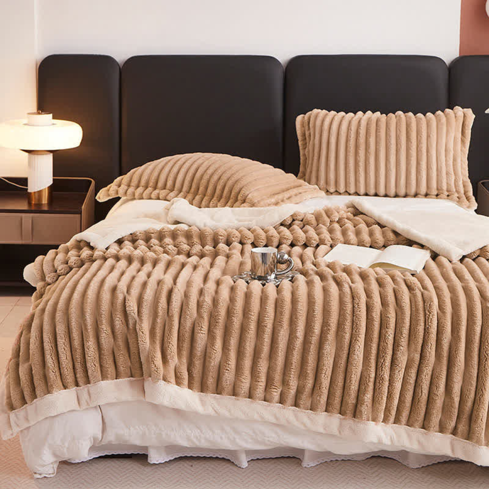 Reversible Faux Fur Fleece Throw Blanket