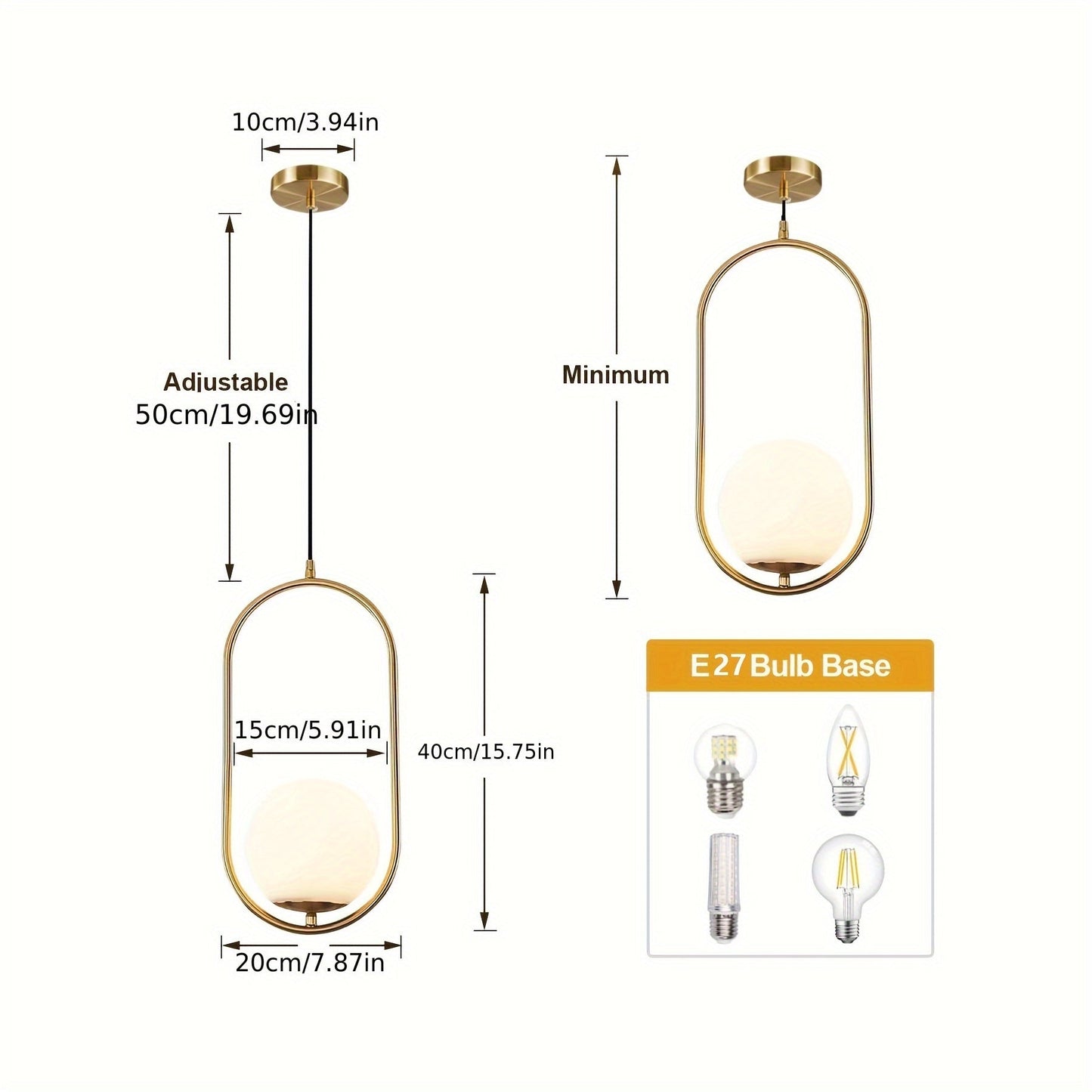 Modern Gold Pendant Chandelier with Frosted Glass Globe