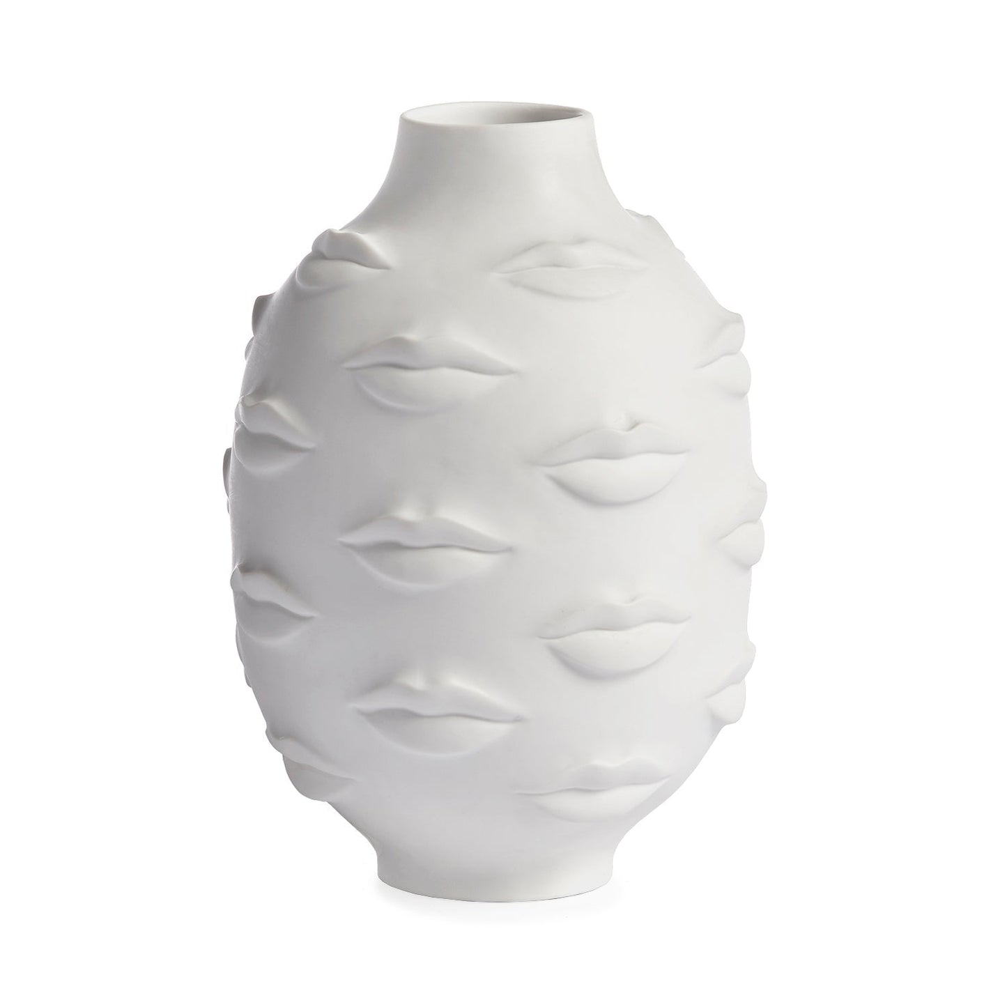 Matte White Porcelain Round Vase with Lip Pattern
