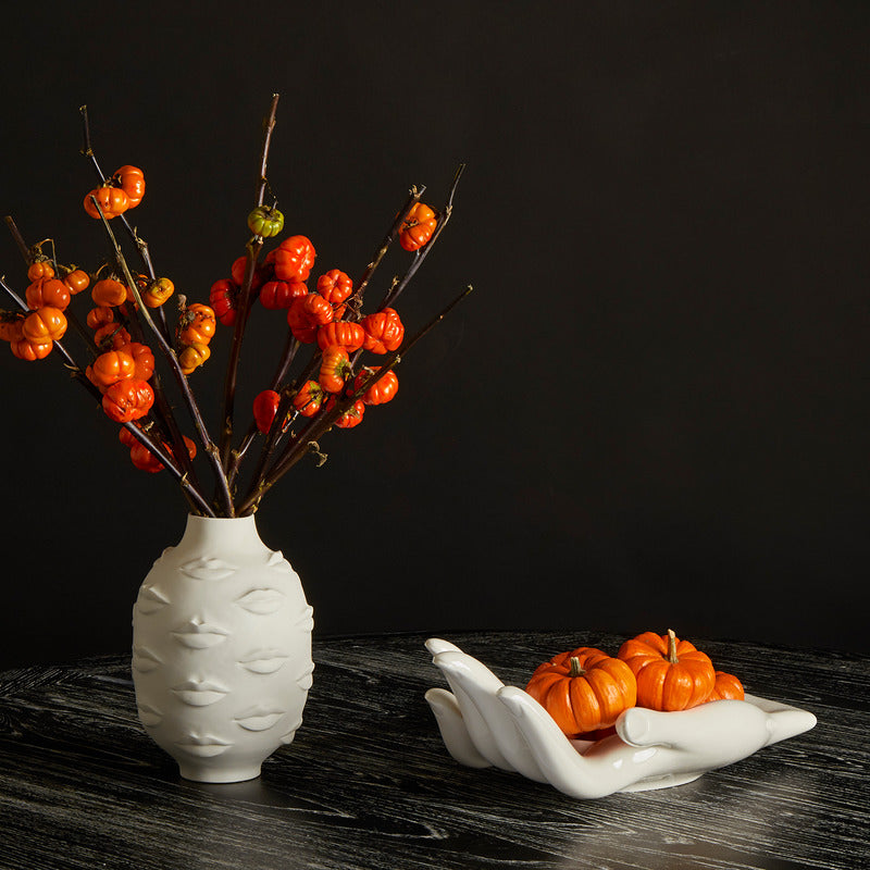Matte White Porcelain Round Vase with Lip Pattern