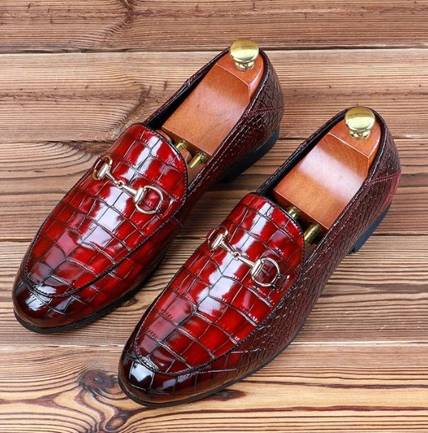 Textured Men's Loafers with Gold Horsebit Detail