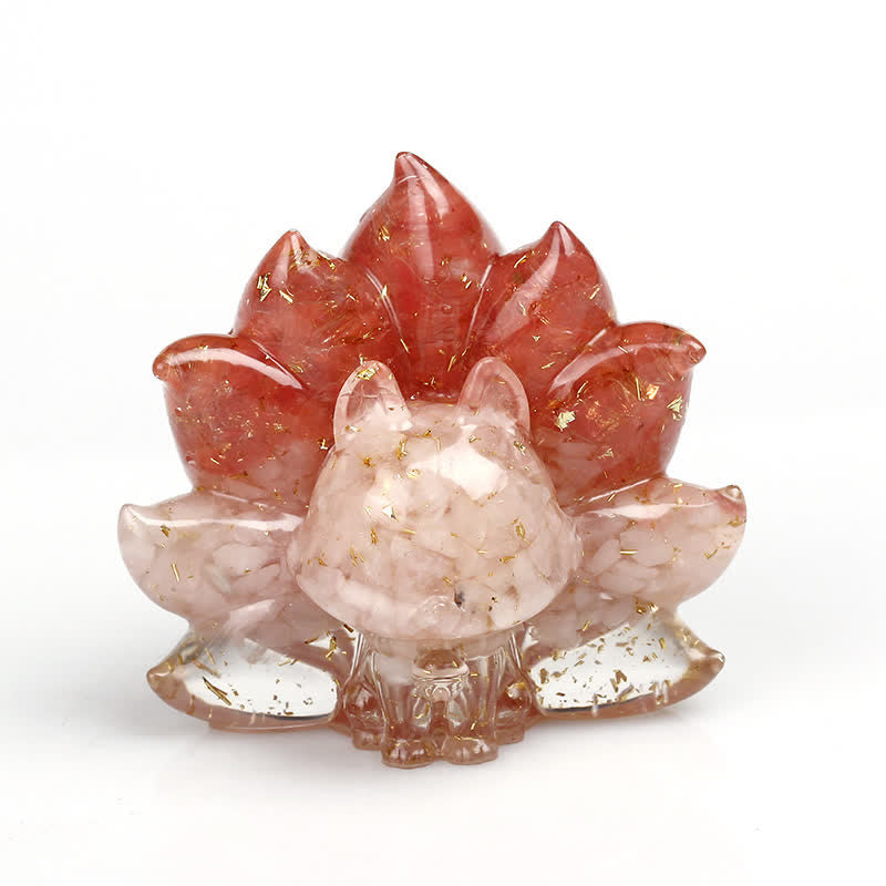 Nine-Tailed Fox Gemstone Decoration with Natural Crystals