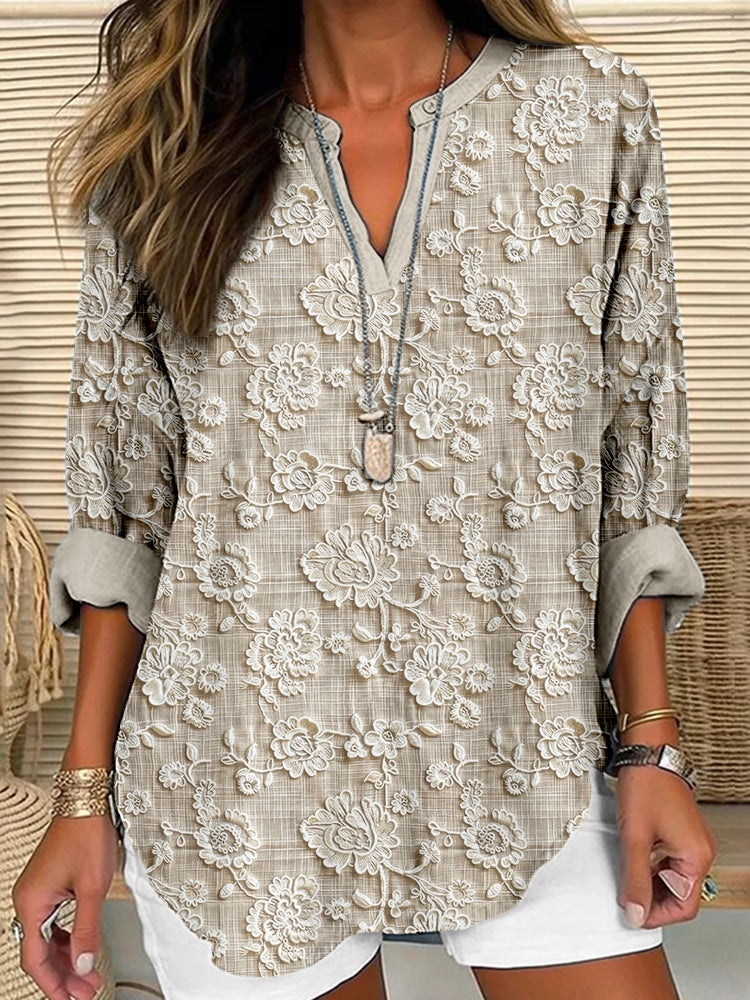Yvaine - Casual Retro Floral Graphic Shirt
