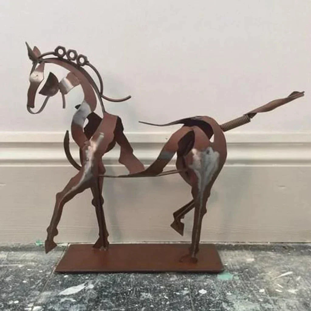 Rustic Metal Horse Sculpture - Hand-Painted Abstract Art
