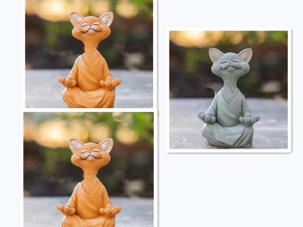 Black Buddha Cat Figure for Meditation and Yoga Decor
