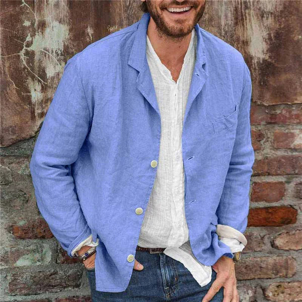 Men's Casual Fit Linen Cotton Jacket with Button Closure