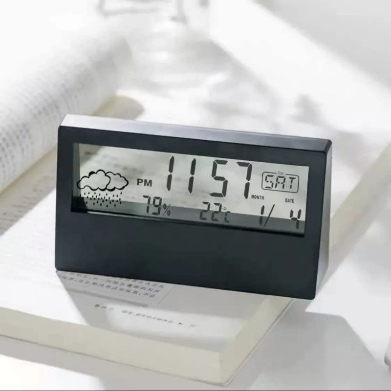 Minimalist Japanese Digital Alarm Clock with Temperature and Humidity Display