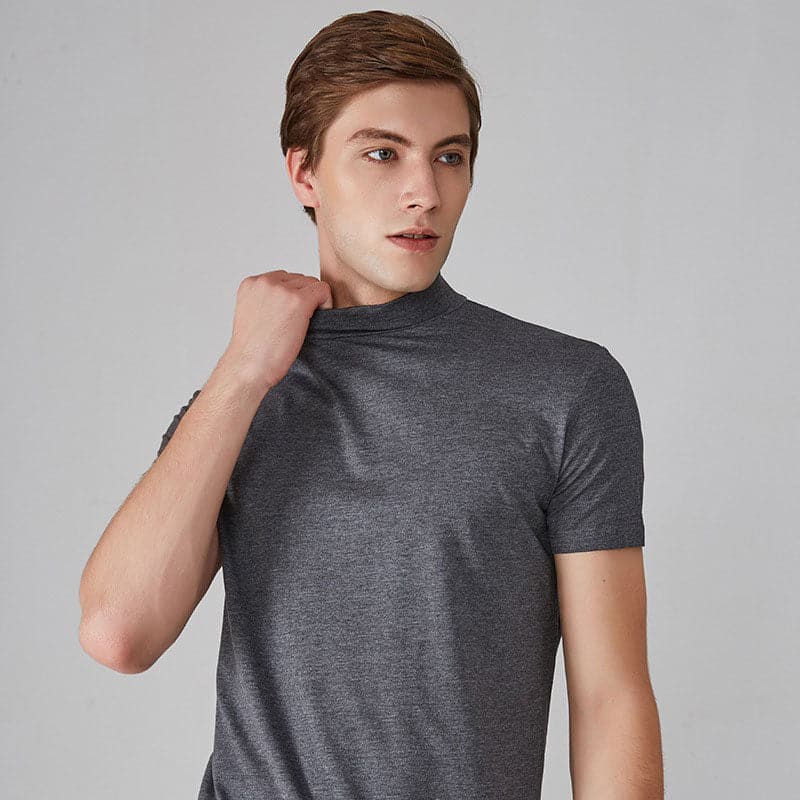 Men's Slim Fit High Collar T-Shirt in Breathable Cotton Blend