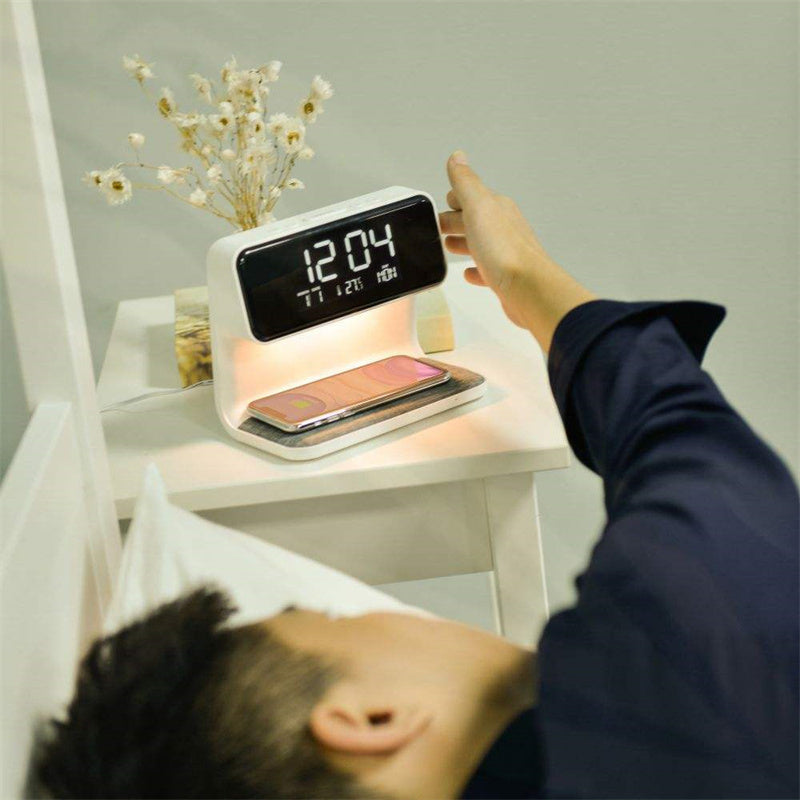 3-in-1 Touch Dimmable LED Bedside Lamp with Wireless Charger and LCD Alarm Clock