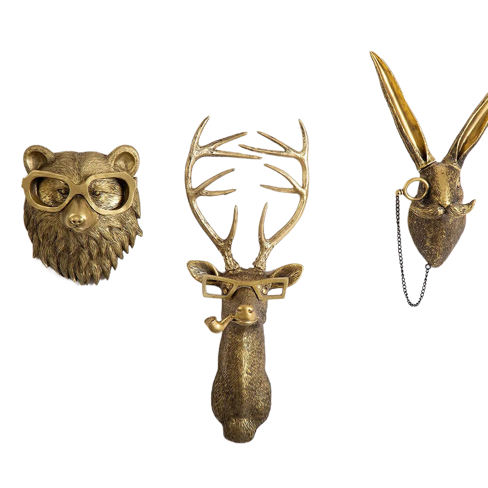 Antique Bronze Deer Head Wall Hook Decorative Resin Figurine
