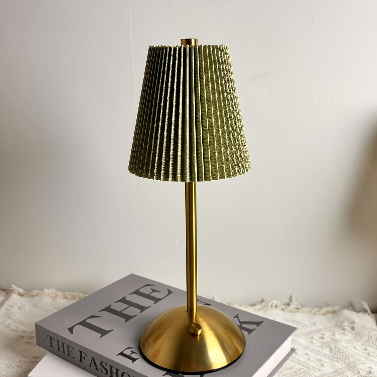 Modern Rechargeable Touch Control LED Table Lamp with Pleated Shade
