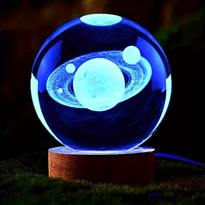 3D Crystal LED Table Lamp with Wooden Base