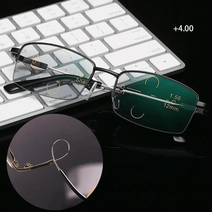 Lightweight Titanium Progressive Reading Glasses with Photochromic Blue Light Protection