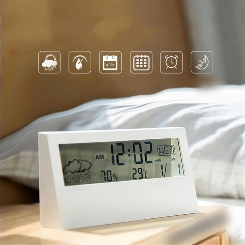 Minimalist Japanese Digital Alarm Clock with Temperature and Humidity Display
