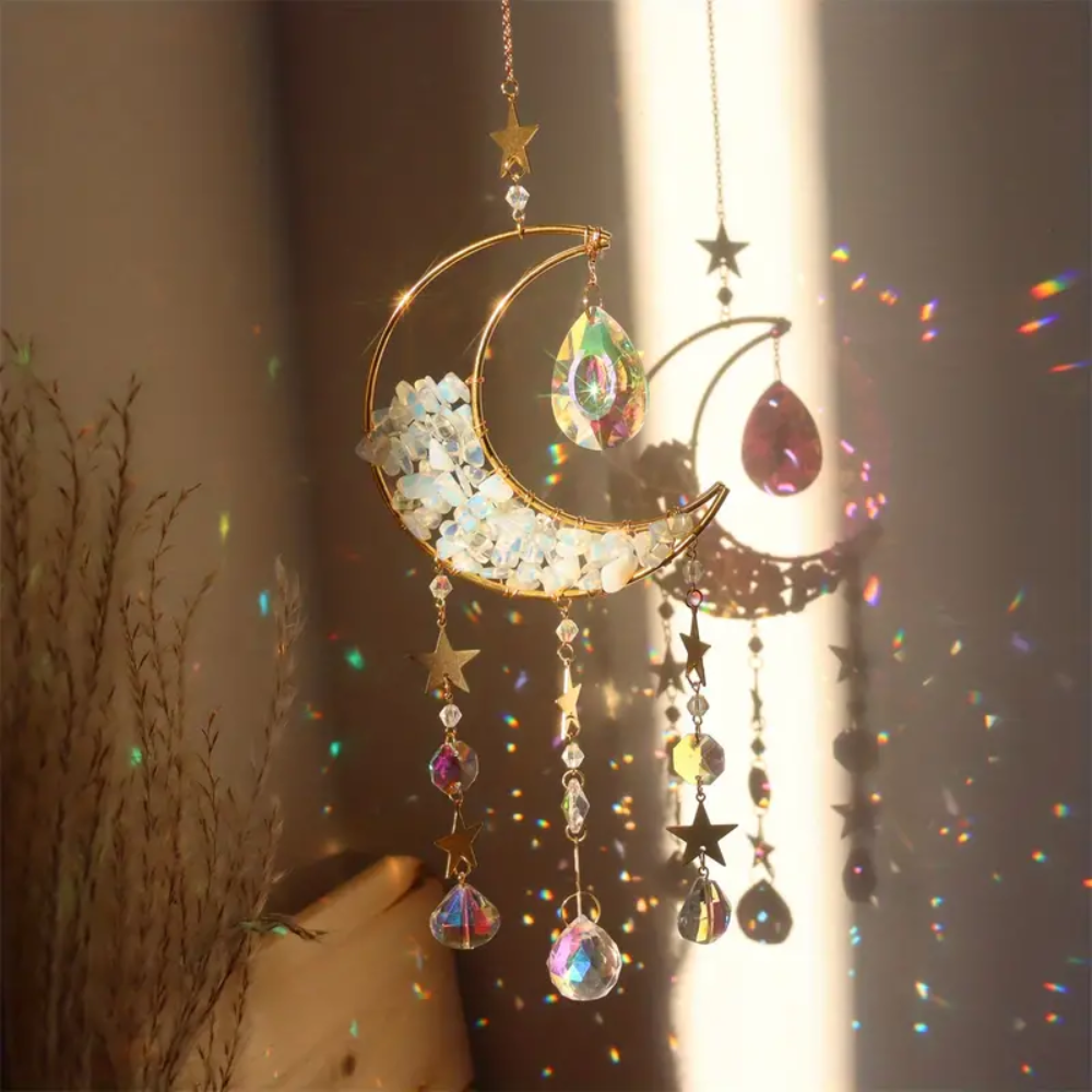 Moon Crystal Suncatcher with Natural Gemstones