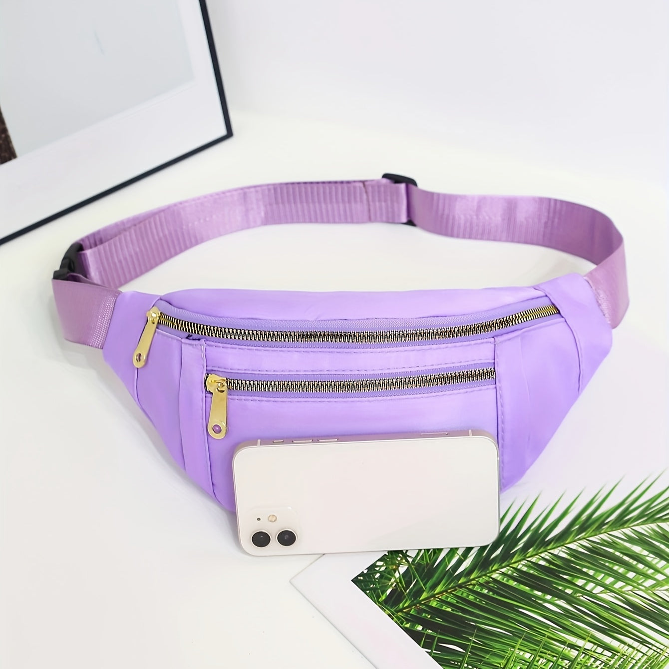 Lightweight Nylon Hip Pouch with Adjustable Strap and Zippered Pockets
