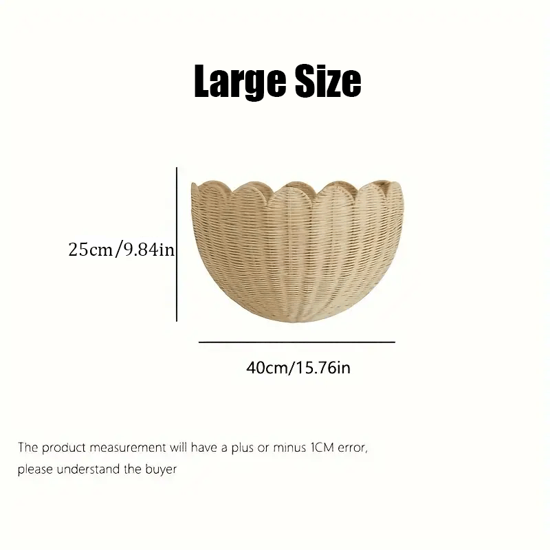 Handwoven Rattan Wall Basket with Scalloped Edge