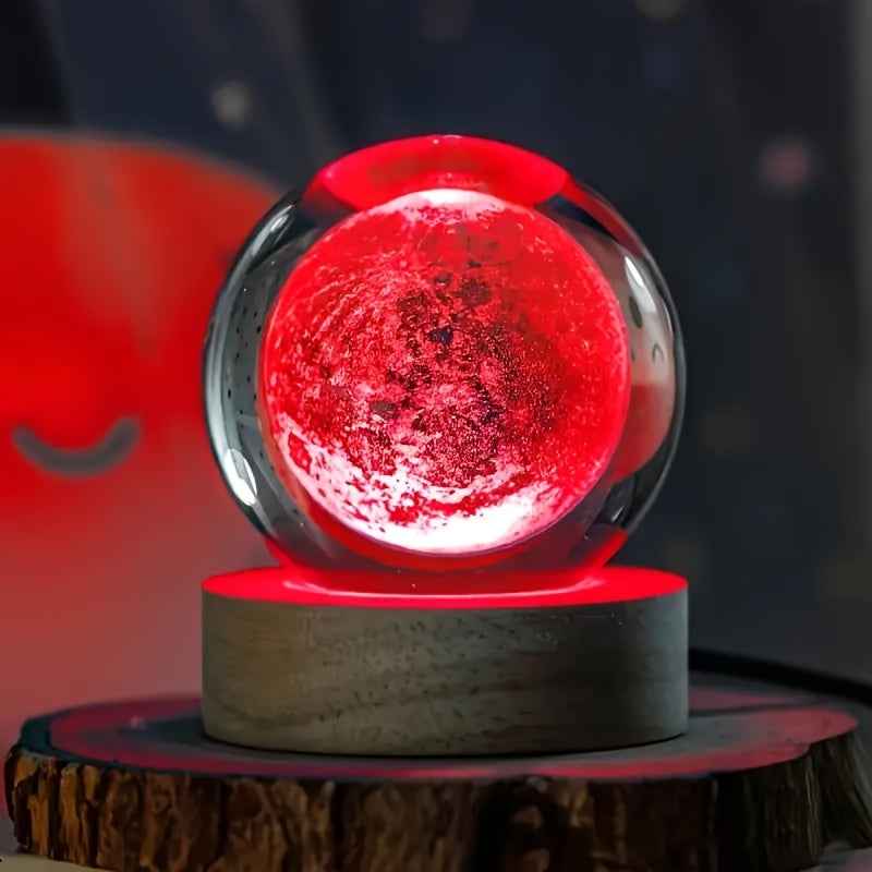 3D Crystal LED Table Lamp with Wooden Base