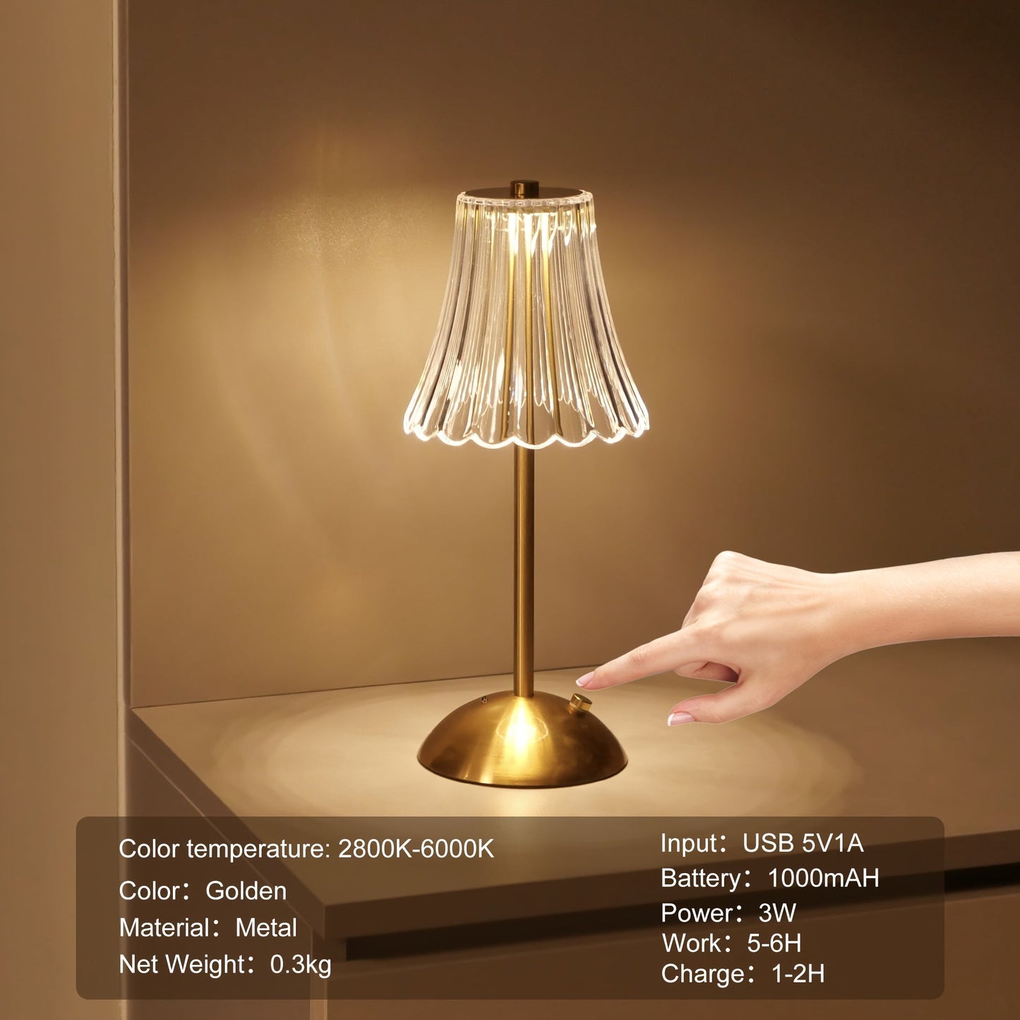 LED Crystal Table Lamp with Touch Control and Adjustable Lighting