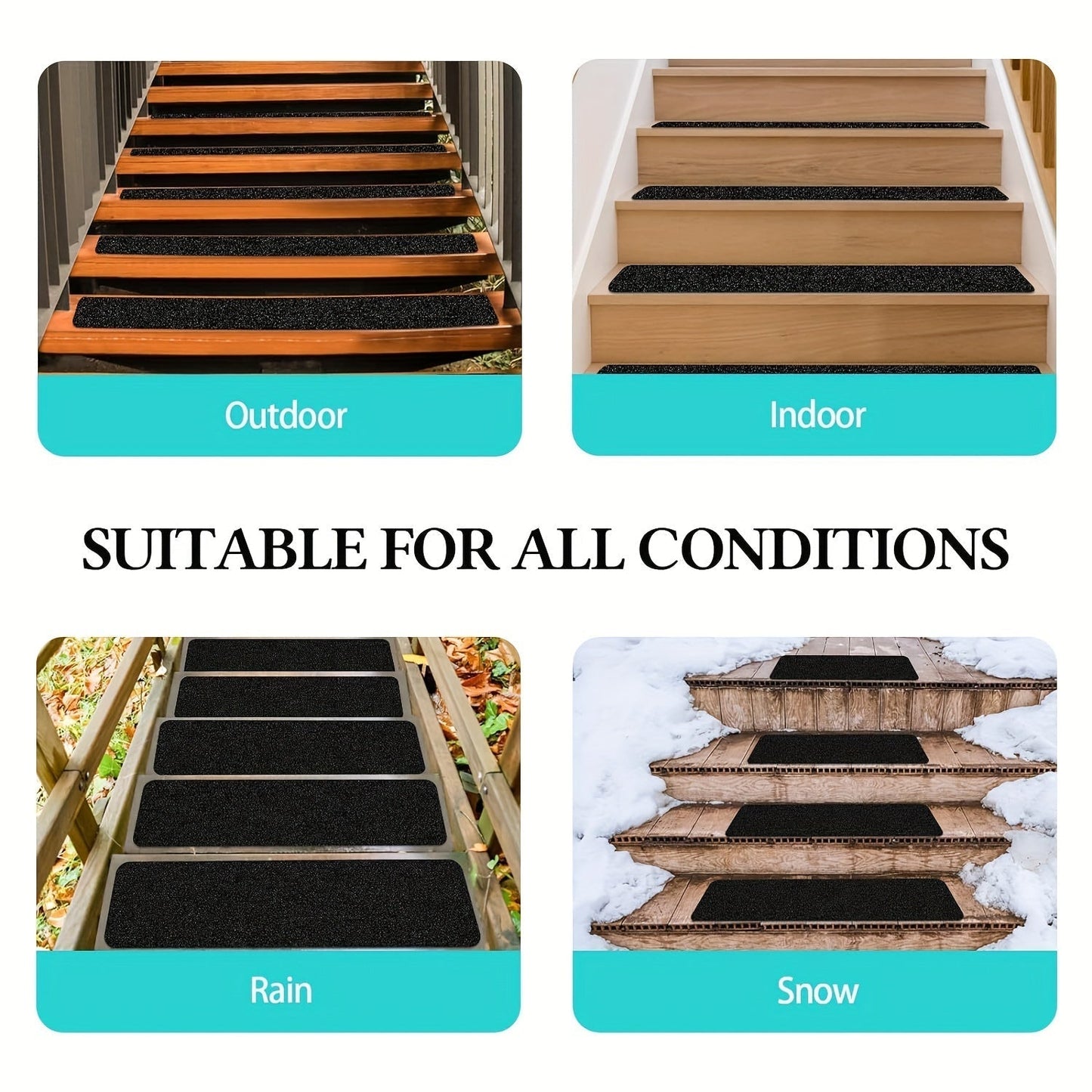 Anti-Slip Rubber Stair Tread Strips 80-Grit for Indoor Outdoor Use
