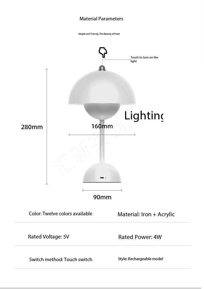 Rechargeable LED Touch-Control Table Lamp with 8 Color Options