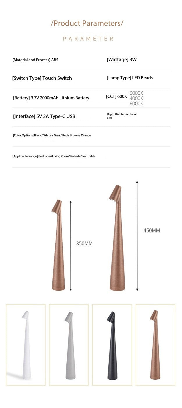 Rechargeable Touch Table Lamp with Dimming and Color Options