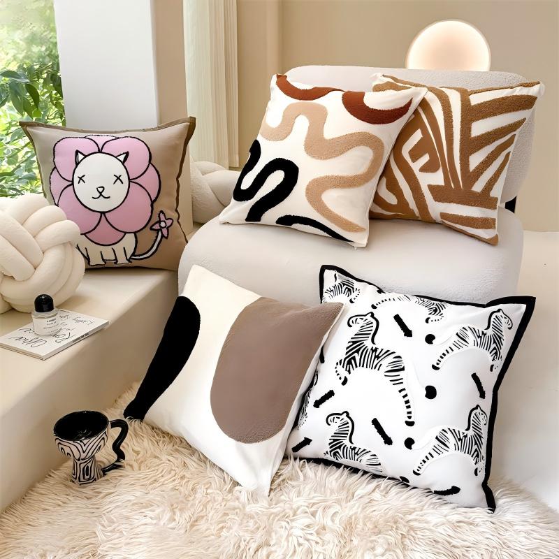 Nordic Minimalist Square Pillow Cover 17.7 Inch Washable Geometric Design