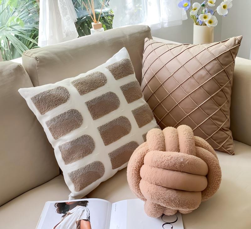 Nordic Minimalist Square Pillow Cover 17.7 Inch Washable Geometric Design