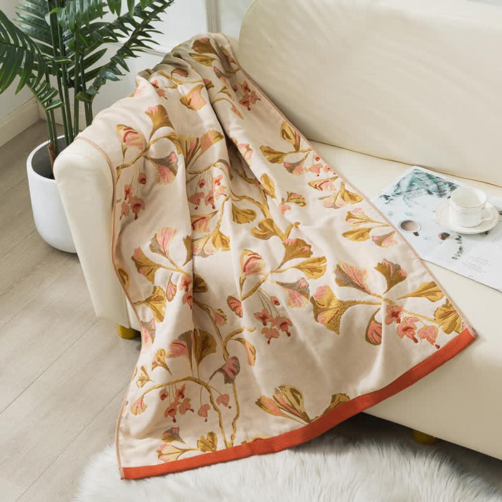 Ginkgo Leaf Cotton Gauze Towel - Soft Travel Blanket and Beach Shawl