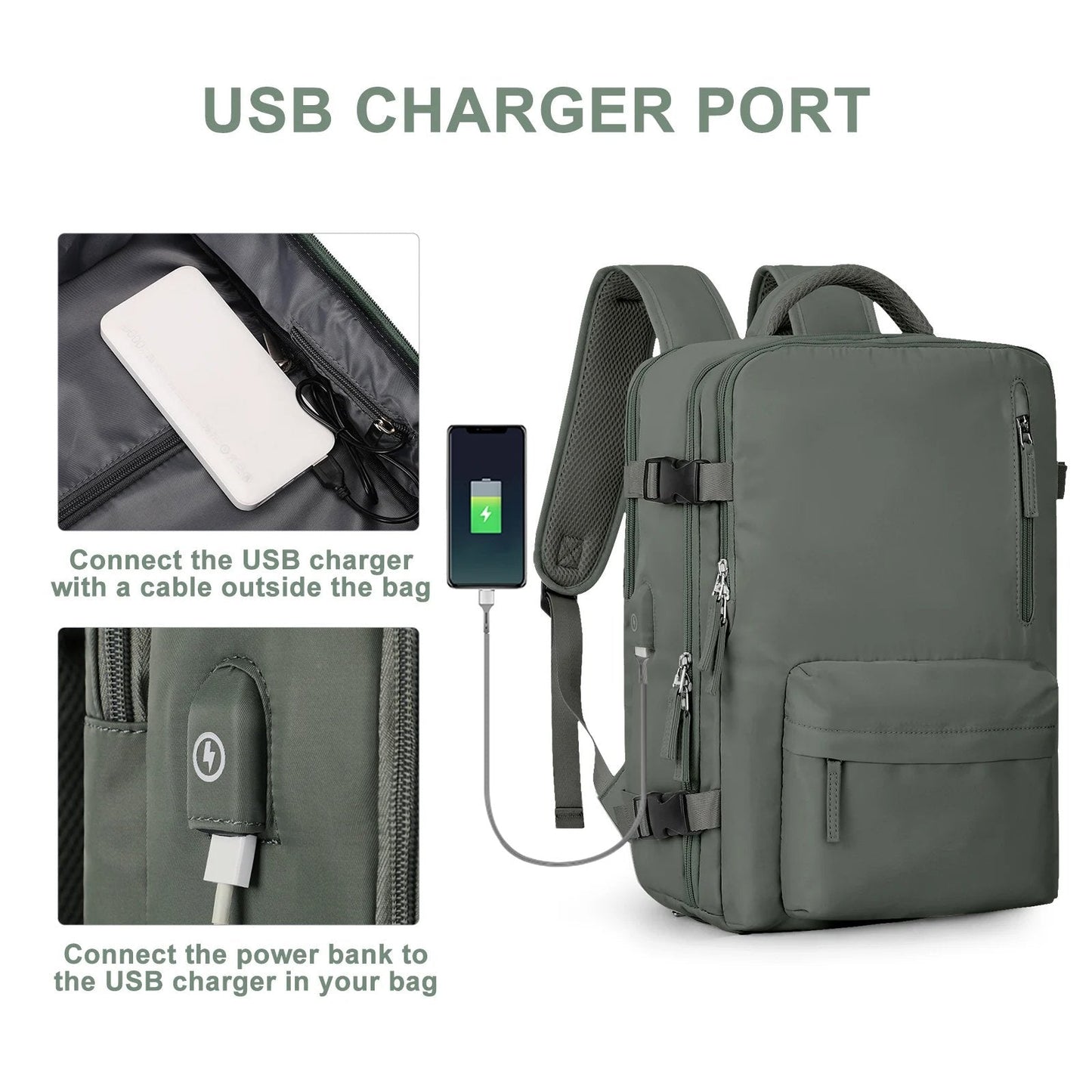Women's Waterproof Travel Backpack with USB Port and Anti-Theft Design